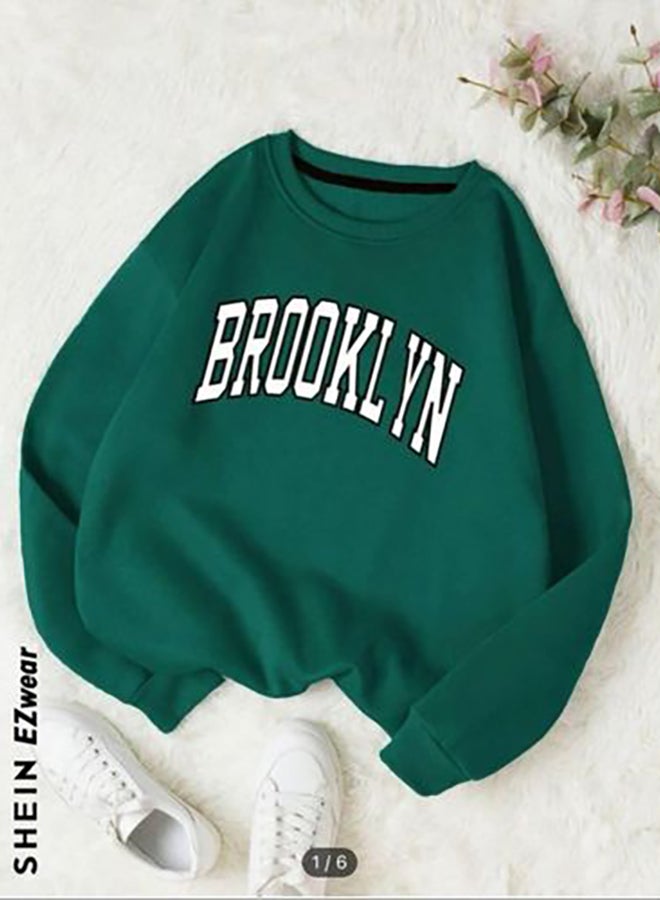 Stylish Women Hoodie Round Neck - Green